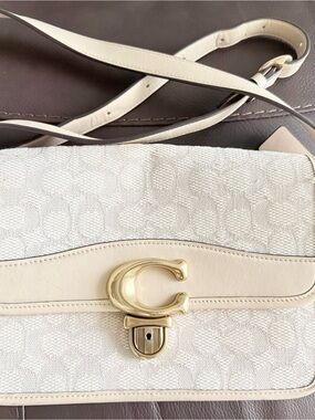 Coach Cream & Gold Signature studio tabby Turnlock Crossbody